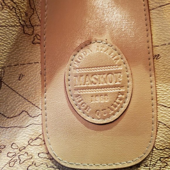 Maskof Italy Vintage World Map Bucket Bag Tan Neutral Vegan Leather - Picture 4 of 14